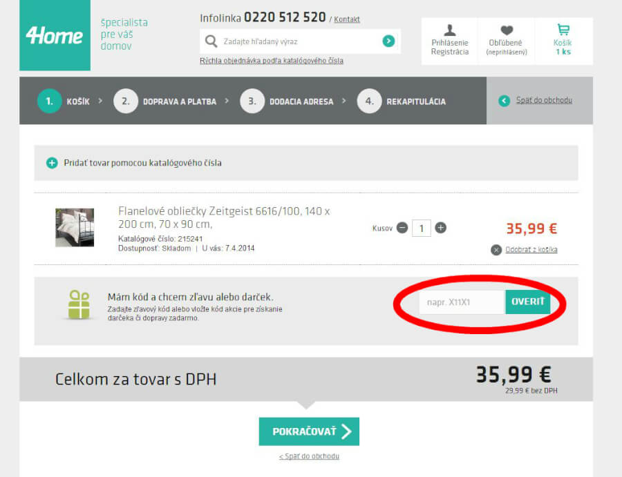 kde zadať zľavový kód v 4home