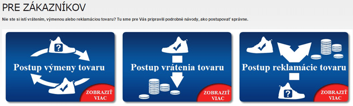 Online zákazníci nájdu v e-shope užitočné rady pre svoj nákup, vybavenie reklamácie či zmenu veľkosti