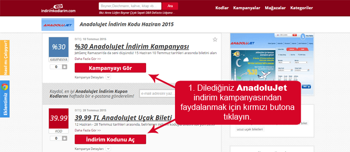 Picodi sitesinden Anadolujet indirim kodu