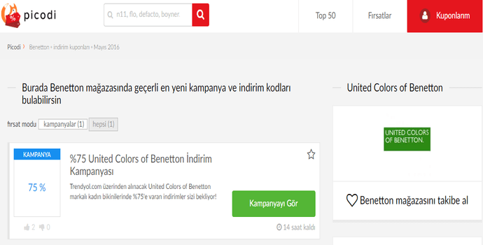 benetton indirim Picodi sitesinden Benetton promosyon