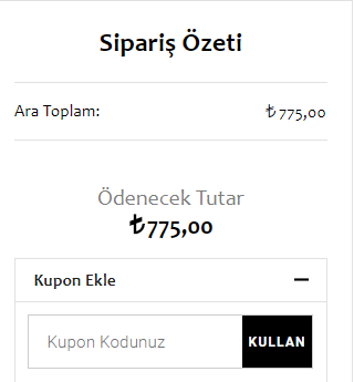 Brandroom mağazası web sitesinde indirim kodunu girmek için boşluk