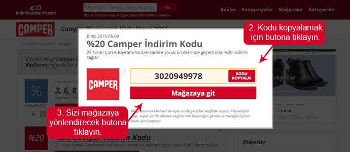 Camper indirim kodunu kopyala