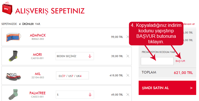 Camper indirim kodunu girmek için boşluk