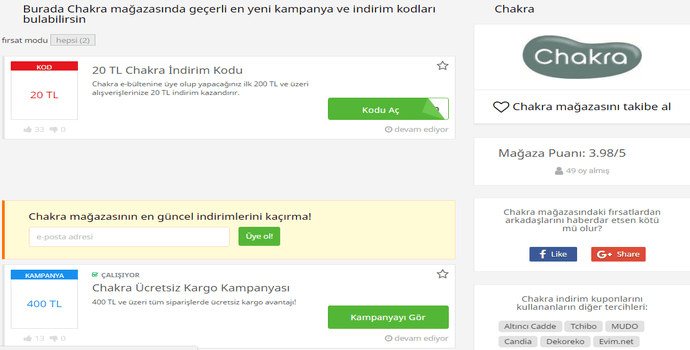 Picodi sitesinden Chakra indirim kodu