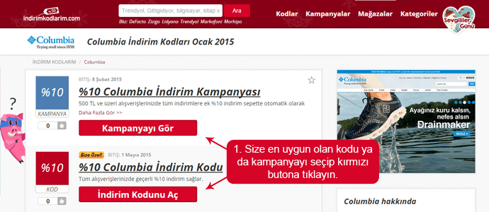 Columbia indirim kodları