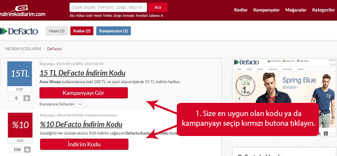 DeFacto indirim kodu DeFacto indirim kuponu