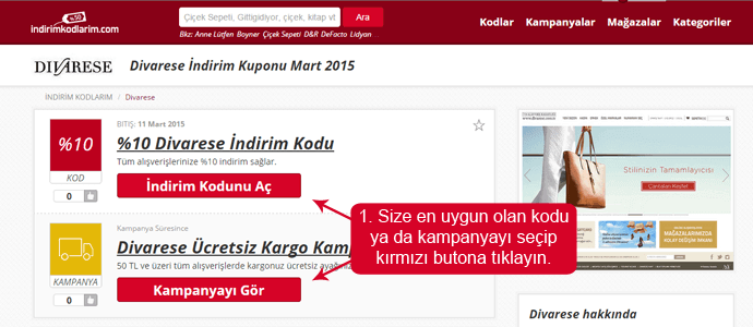 divarese indirim kodları