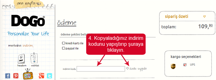 Dogo indirim kodunu girmek için boşluk