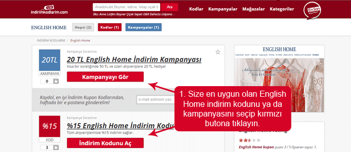 English Home Hediye Çeki Picodi sitesinden English Home indirim kodu