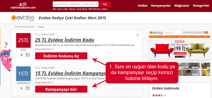 Evidea indirim kodları