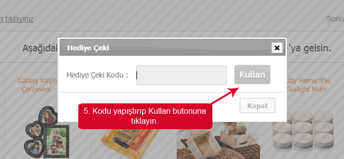 Evidea indirim kodunu girmek için boşluk