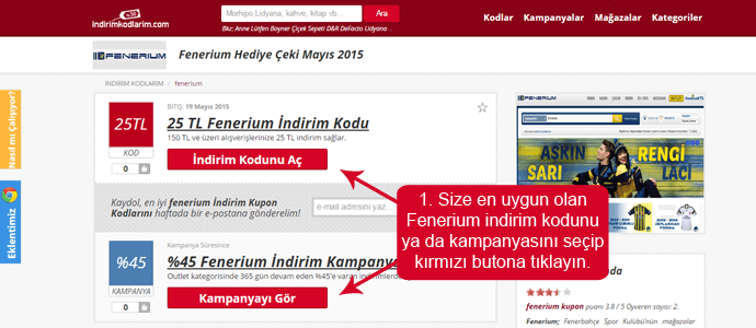 Picodi sitesinden Fenerium indirim kodu