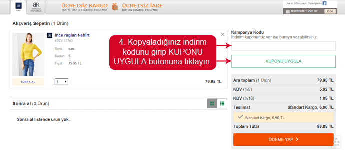 indirim kuponu GAP