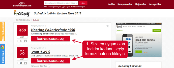 GoDaddy indirim kodları
