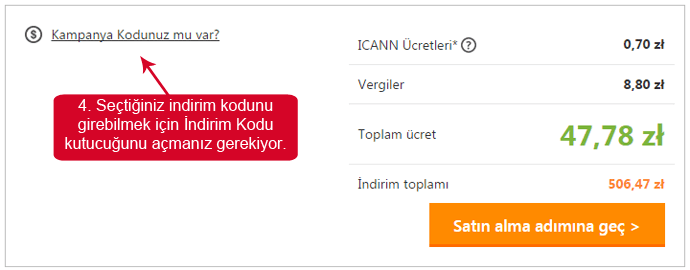 Godaddy indirim kodunu girmek için boşluk