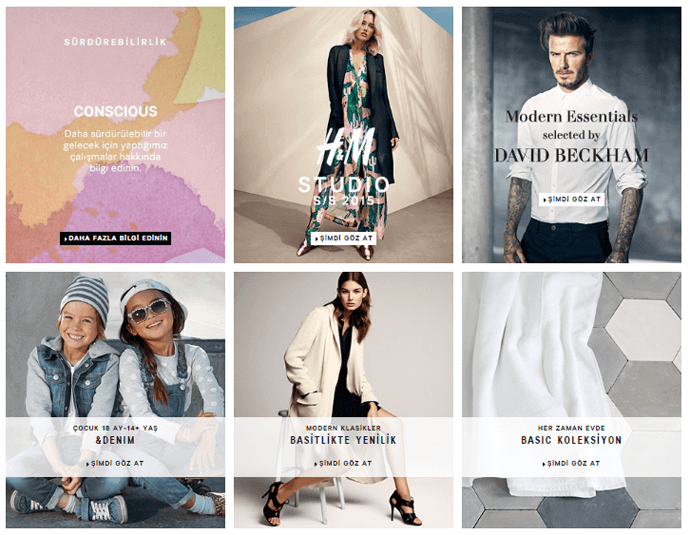 H&M mağazasındaki kategoriler
