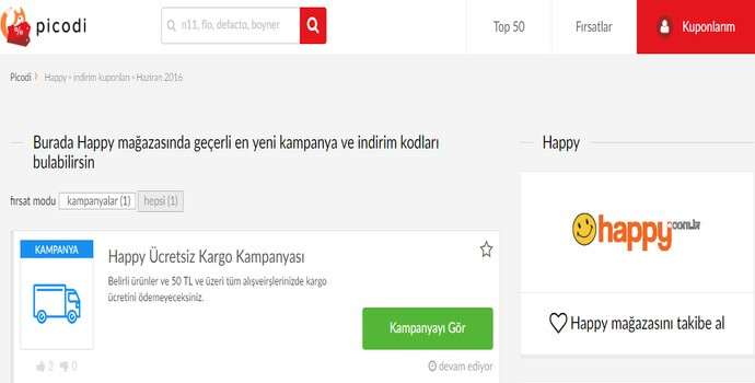 happy indirim Picodi sitesinden Happy satış