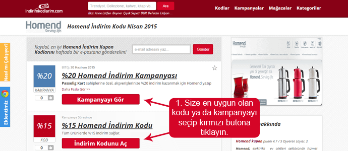 Homend indirim kodları