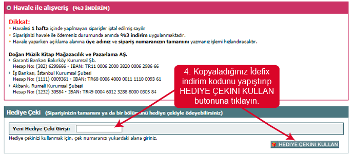 Idefix indirim kodunu girmek için boşluk