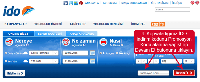 Ido mağazası web sitesinde promosyon kodunu girmek için boşluk
