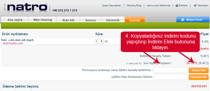 Natro indirim kodunu girmek için boşluk