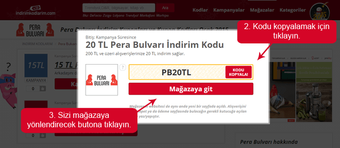 indirim kupon kodu Pera Bulvarı