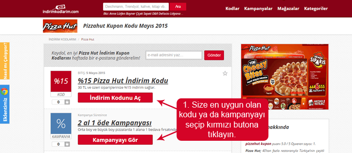 indirim kodu Pizza Hut