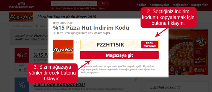 indirim kupon kodu Pizza Hut