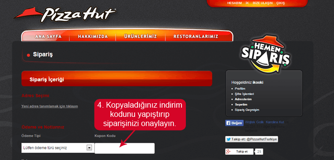 indirim kuponu Pizza Hut