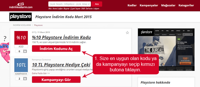 indirim kodu Playstore