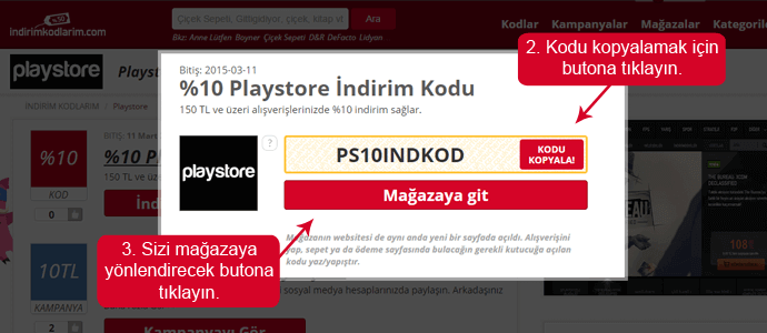indirim kupon kodu Playstore