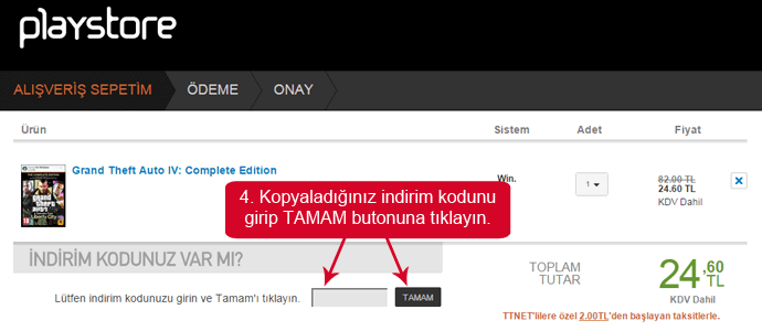 indirim kuponu Playstore