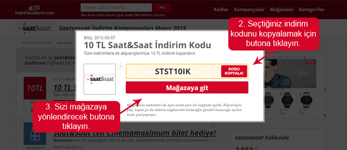 indirim kupon kodu Saat ve Saat