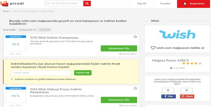 wish indirim Picodi sitesinden Sefamerve indirim kodları