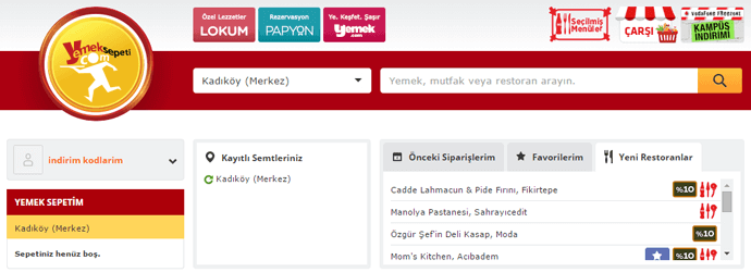 yemeksepeti web sitesi