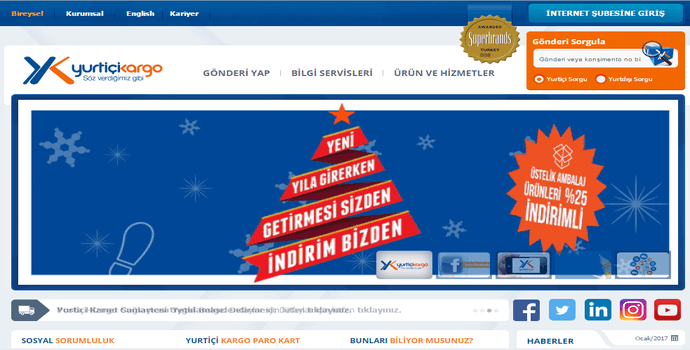 Yurtiçi Cargo web sitesi