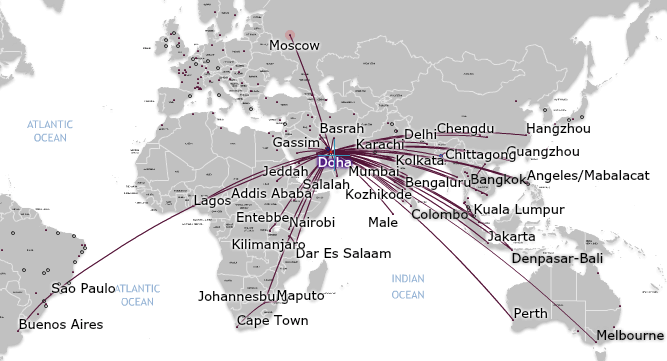 Карта полётов Катарских авиалиний Карта полётов Катарских авиалиний