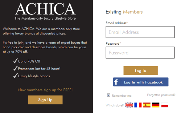 Log in to Achica website