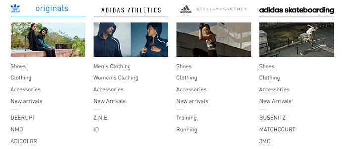Adidas brands all available on the website