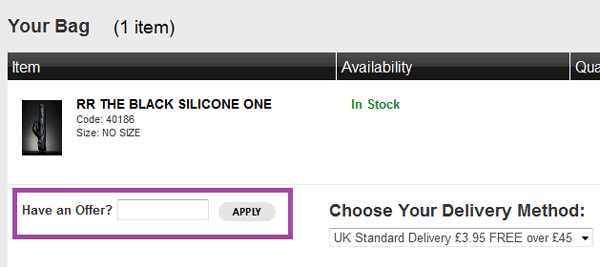 Promo code box on Ann Summers Promo code box on Ann Summers