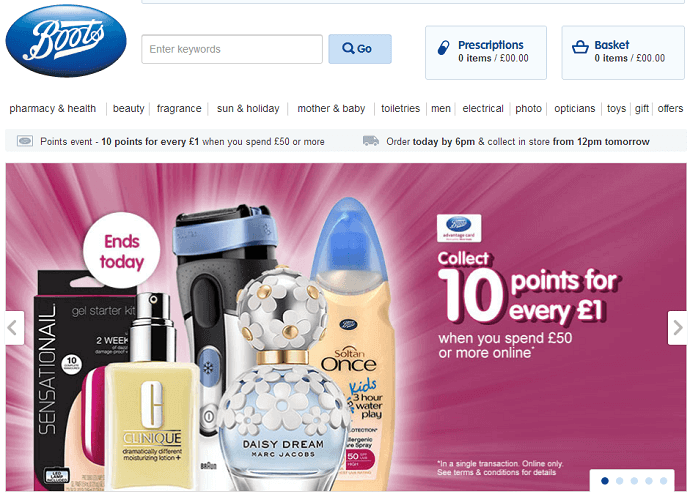 Boots website Boots website