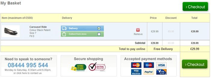 the checkout process at Clarks checkout at Clarks