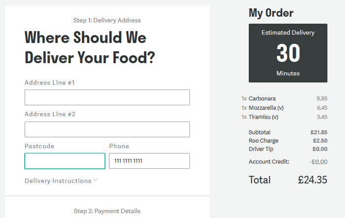 Deliveroo checkout Deliveroo checkout