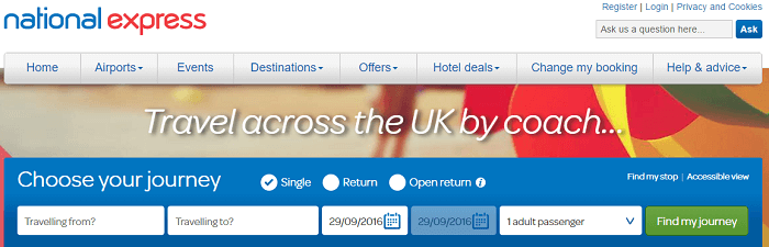National Express website National Express website