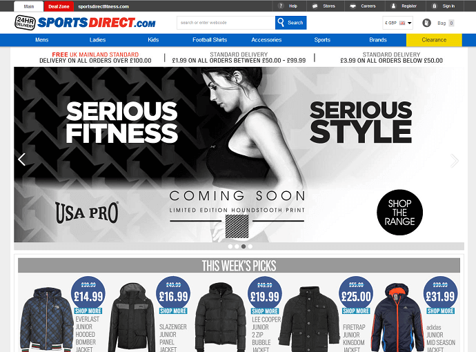 SportsDirect website SportsDirect website