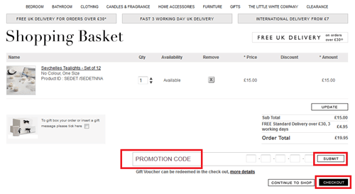 The White Company promotion code box The White Company promotion code box