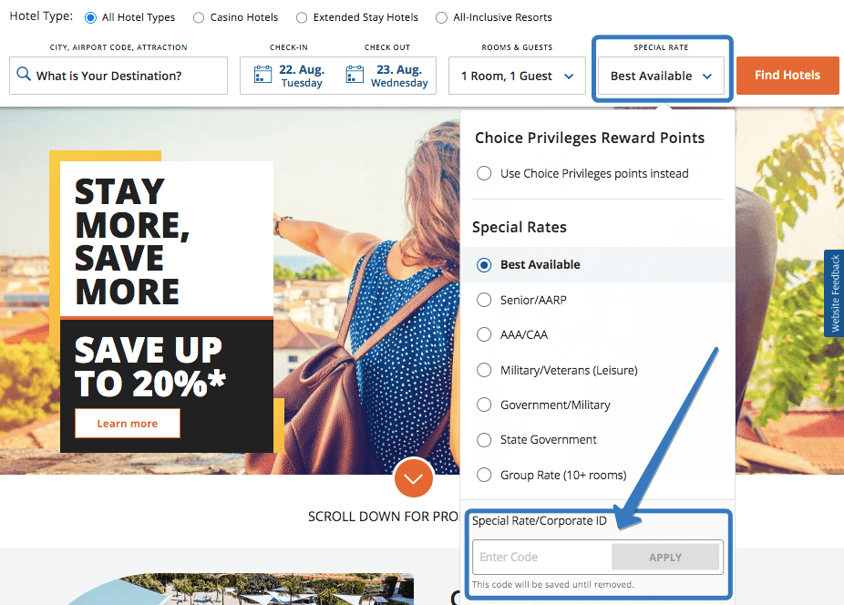 How to use a Choice Hotels promo code