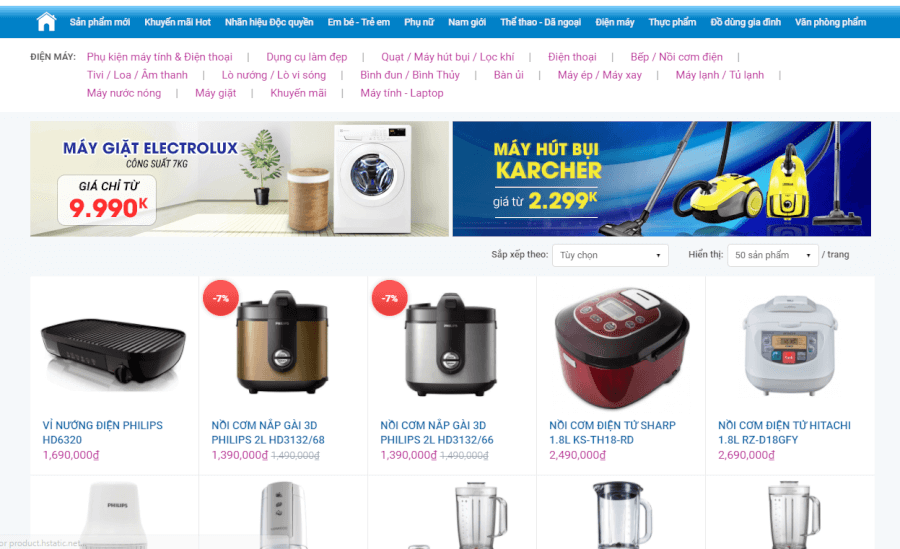 Danh mục mặt hàng Điện máy.