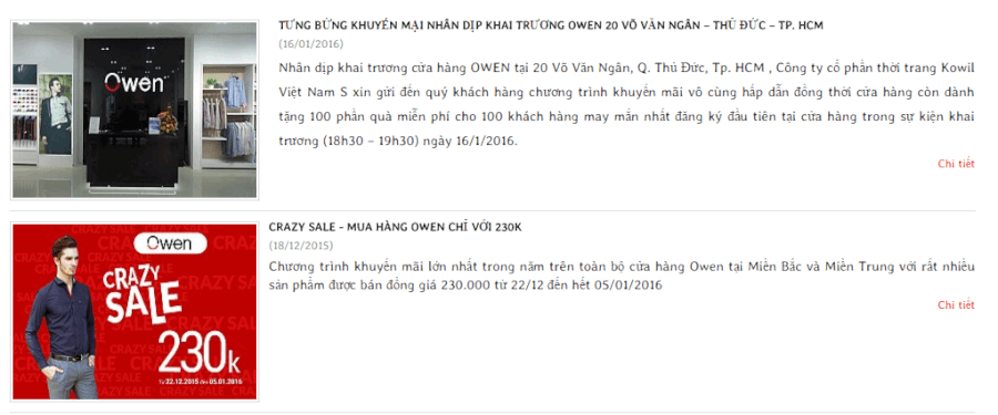 Owen chào hàng khuyến mãi