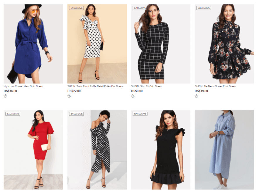 Một số mẫu váy trên shein.com.